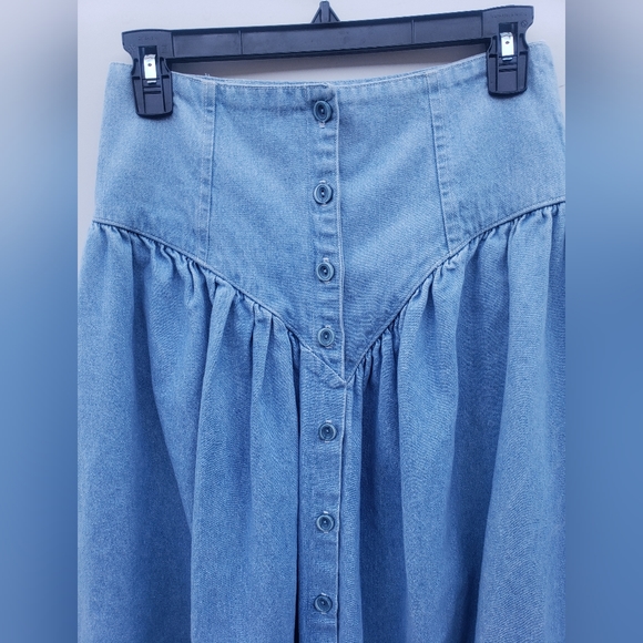 Denim Maxi Skirt Vintage light wash cottage core Prarie Button-down womens 7 - Picture 7 of 7